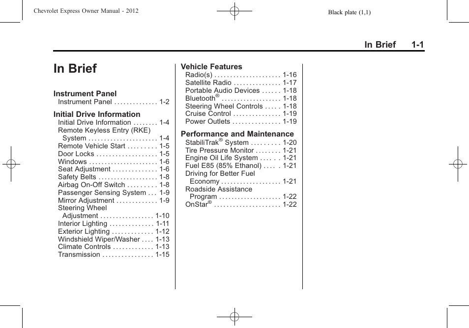 In brief, In brief -1 | CHEVROLET 2012 Express User Manual | Page 7 / 430