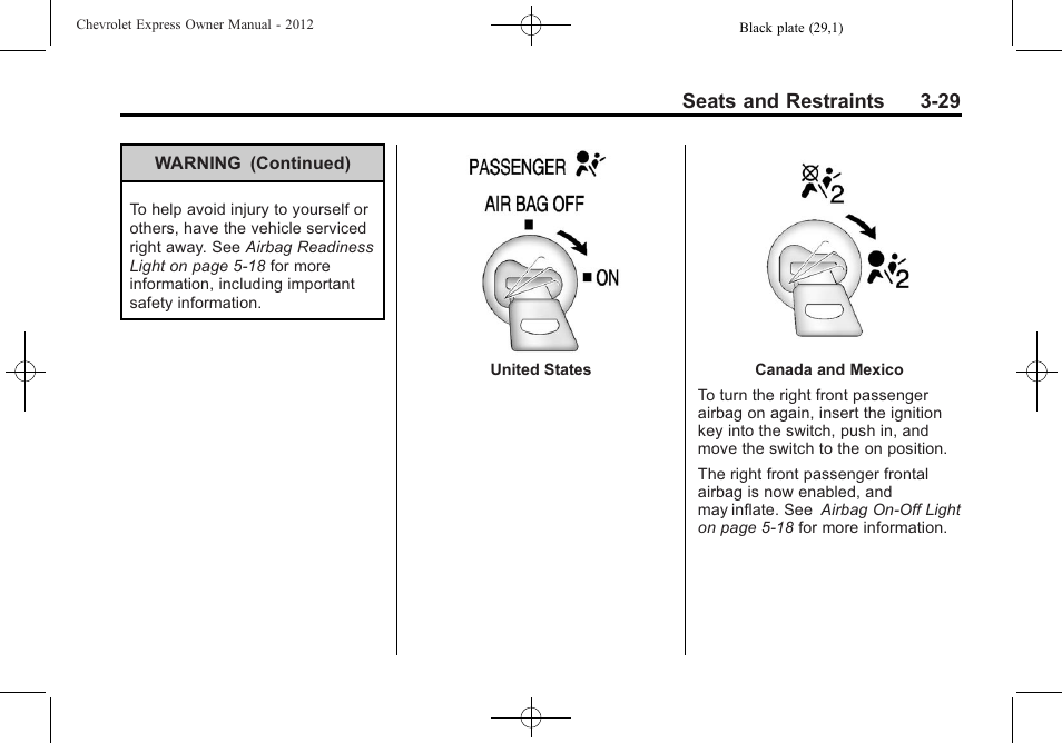 Seats and restraints 3-29 | CHEVROLET 2012 Express User Manual | Page 77 / 430