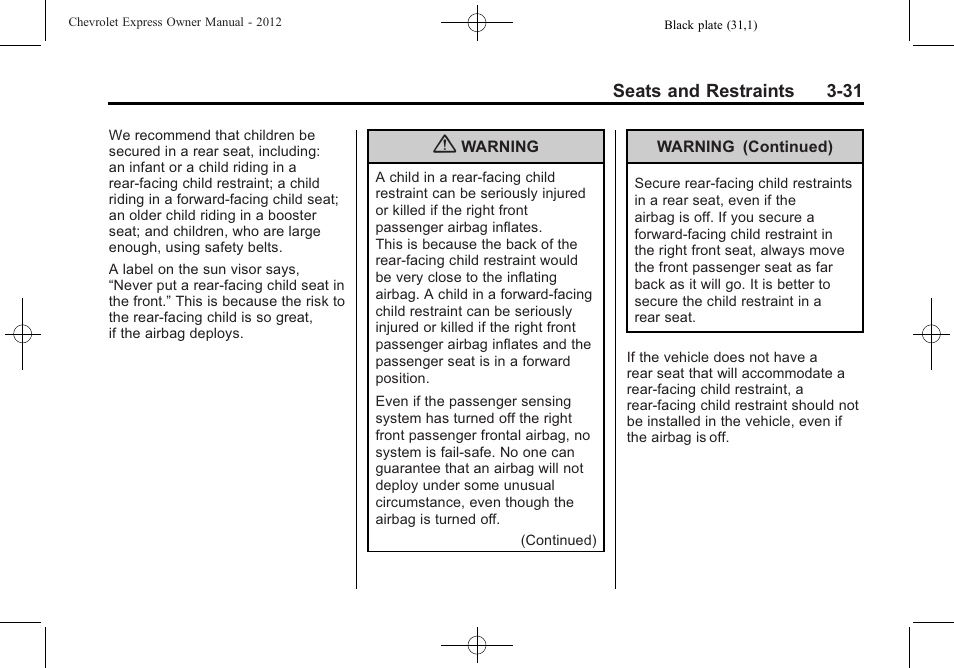 CHEVROLET 2012 Express User Manual | Page 79 / 430