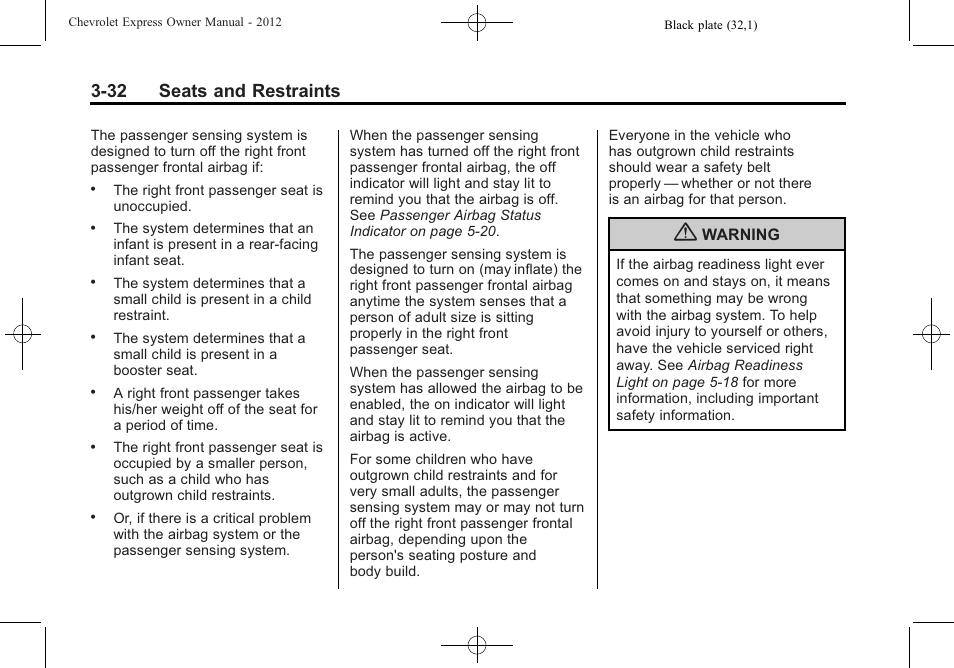 32 seats and restraints | CHEVROLET 2012 Express User Manual | Page 80 / 430