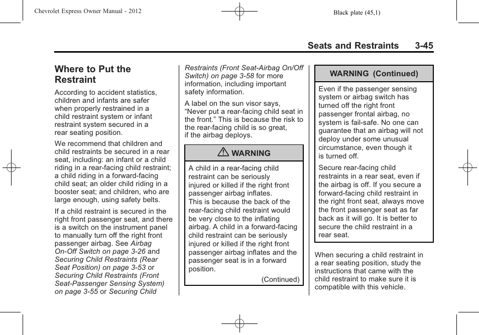 Where to put the restraint, Where to put the restraint -45 | CHEVROLET 2012 Express User Manual | Page 93 / 430