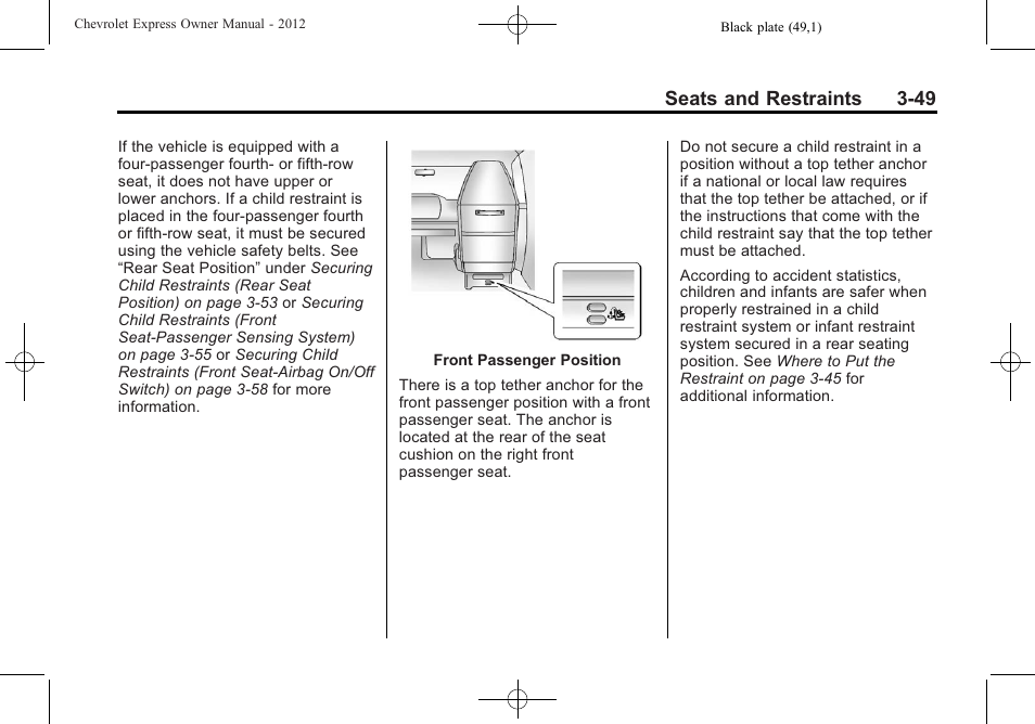Seats and restraints 3-49 | CHEVROLET 2012 Express User Manual | Page 97 / 430