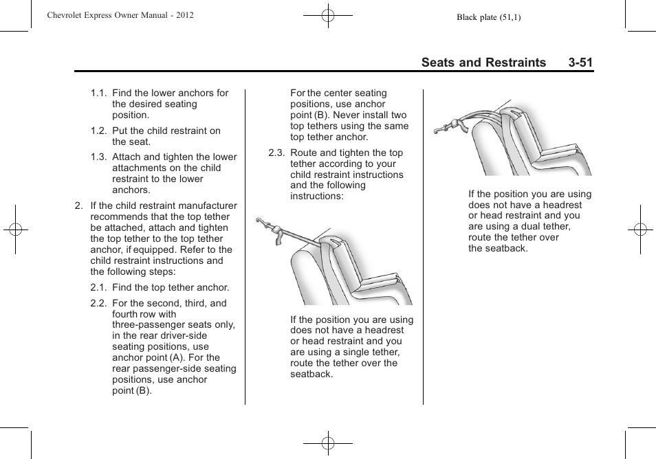Seats and restraints 3-51 | CHEVROLET 2012 Express User Manual | Page 99 / 430