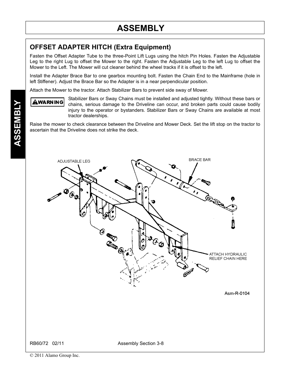 Offset adapter hitch (extra equipment), Offset adapter hitch (extra equipment) -8, Assembly | Assembl y | Blue Rhino RB60/72 User Manual | Page 100 / 178