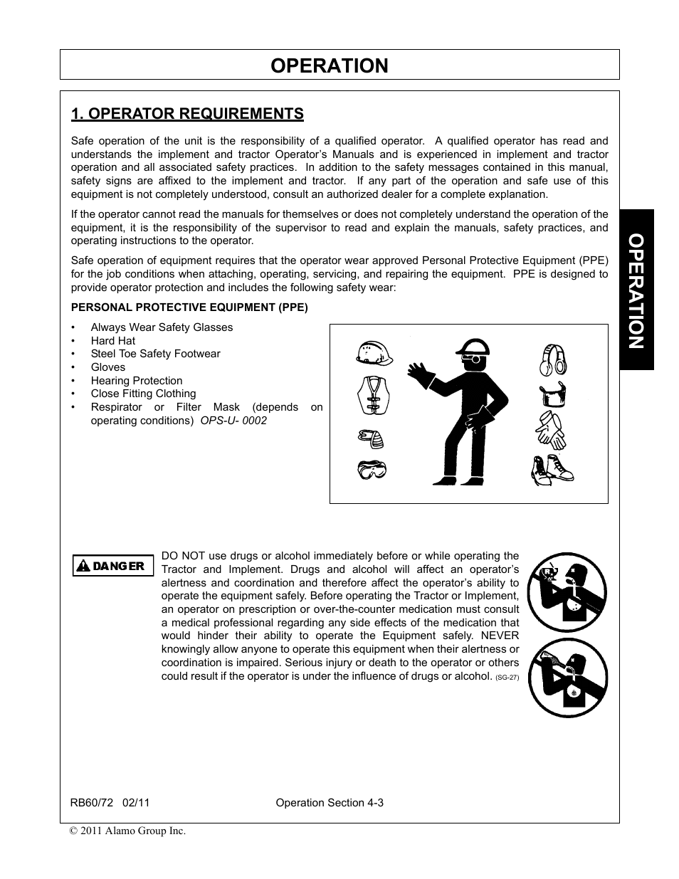 Operator requirements, Operator requirements -3, Operation | Opera t ion | Blue Rhino RB60/72 User Manual | Page 103 / 178
