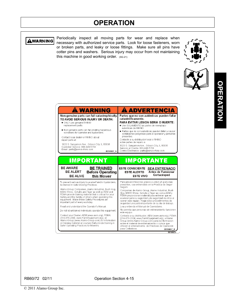 Operation, Opera t ion | Blue Rhino RB60/72 User Manual | Page 115 / 178