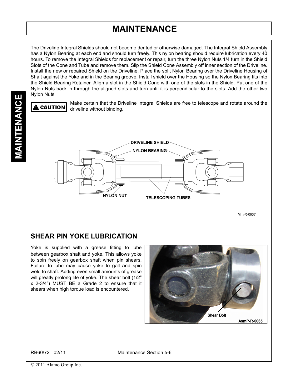 Shear pin yoke lubrication, Shear pin yoke lubrication -6, Maintenance | Blue Rhino RB60/72 User Manual | Page 150 / 178