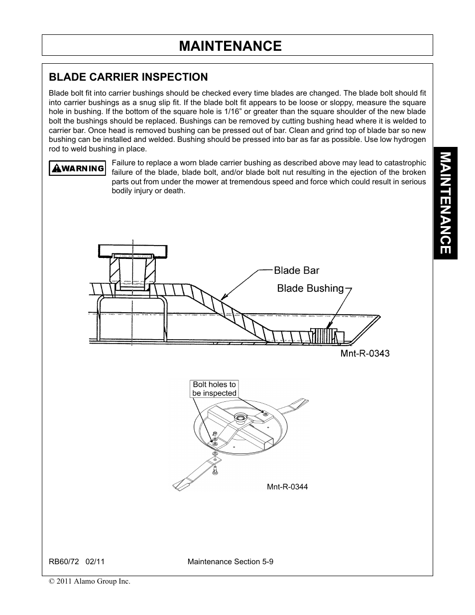 Blade carrier inspection -9, Maintenance | Blue Rhino RB60/72 User Manual | Page 153 / 178