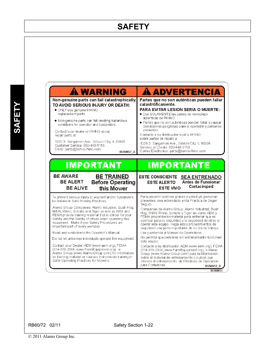 Safety | Blue Rhino RB60/72 User Manual | Page 30 / 178