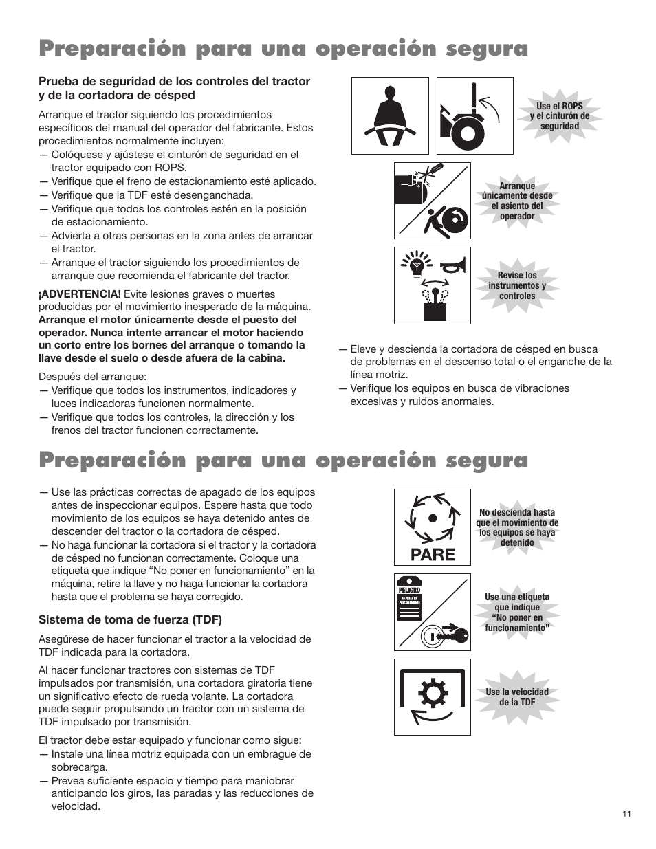 Preparación para una operación segura | Blue Rhino RB60/72 User Manual | Page 71 / 178