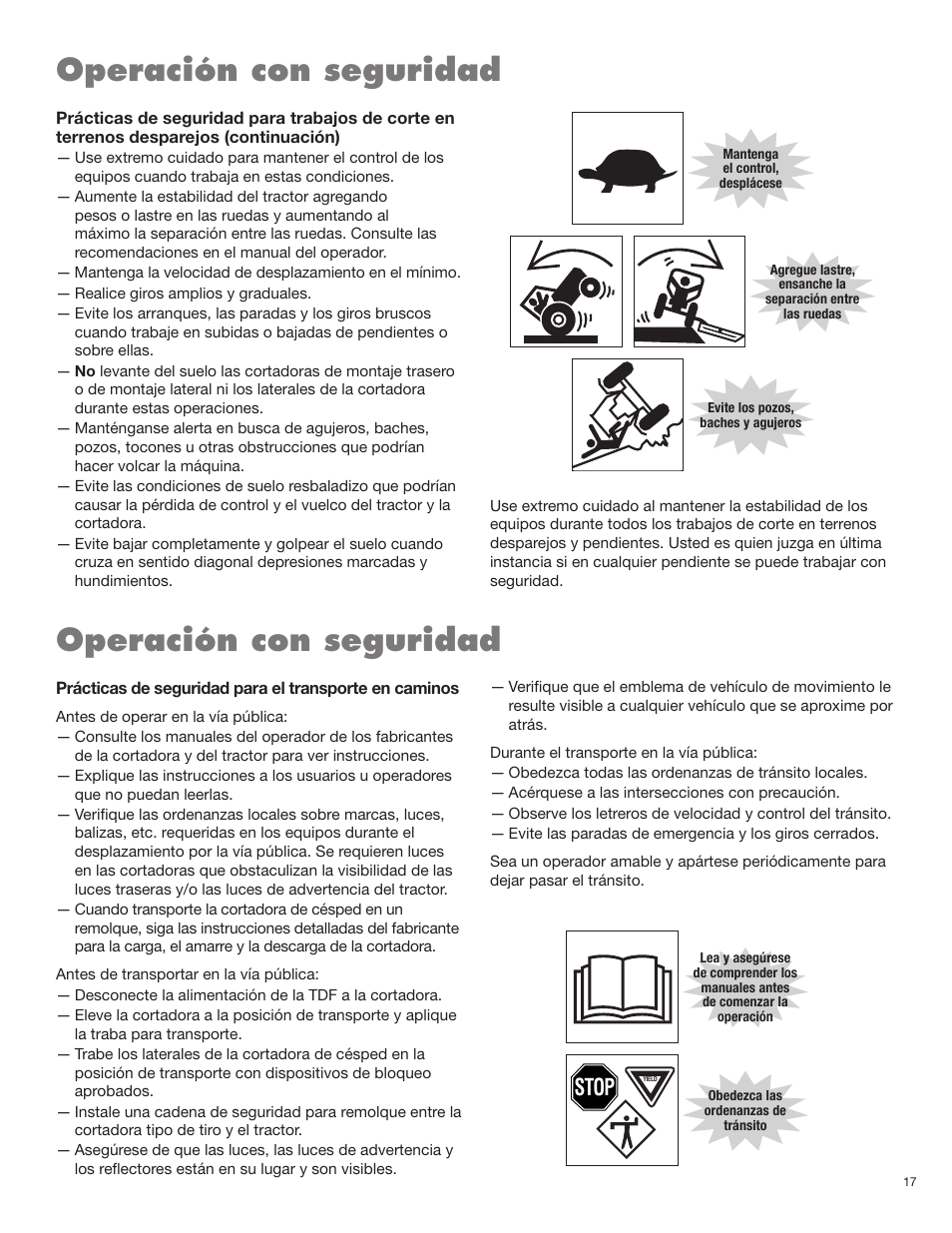 Operación con seguridad, Stop | Blue Rhino RB60/72 User Manual | Page 77 / 178