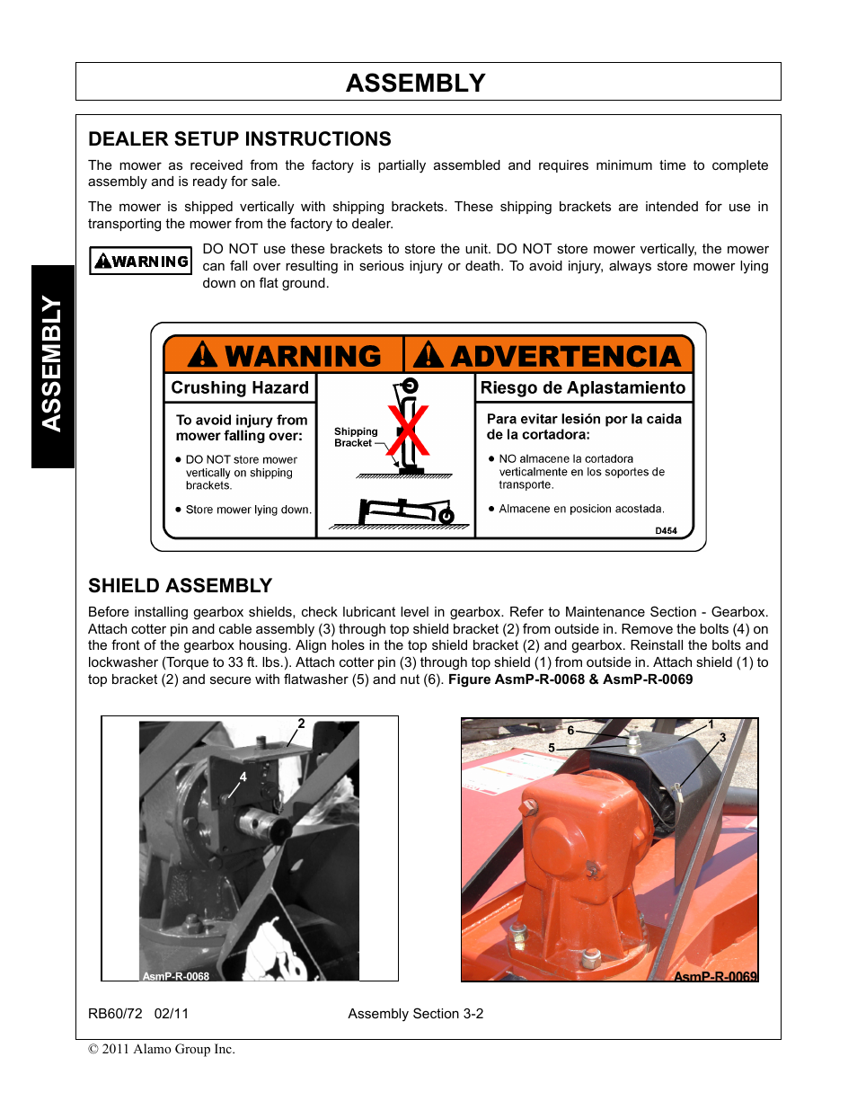 Dealer setup instructions, Shield assembly, Dealer setup instructions -2 shield assembly -2 | Assembly, Assembl y | Blue Rhino RB60/72 User Manual | Page 94 / 178