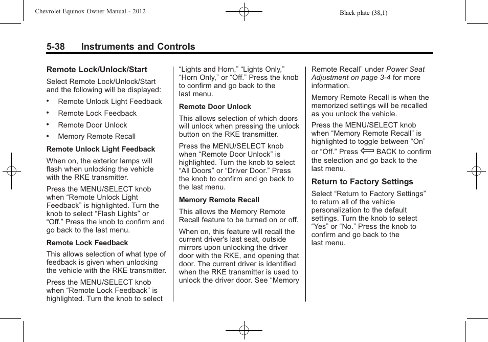 38 instruments and controls | CHEVROLET 2012 Equinox User Manual | Page 154 / 428