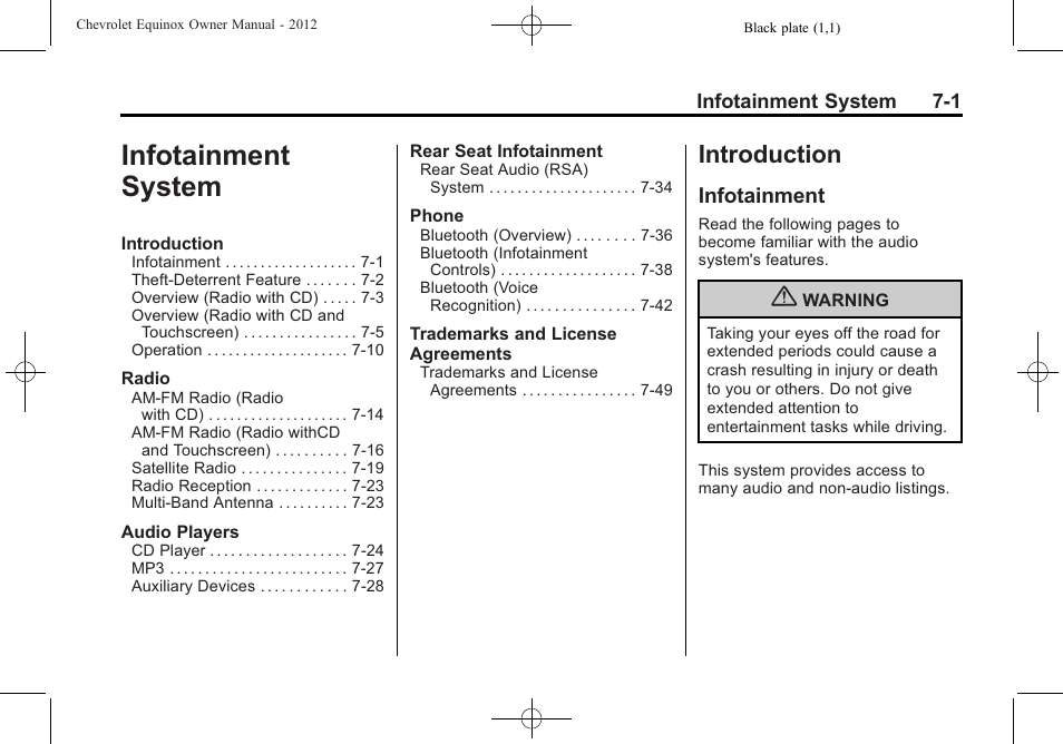 Infotainment system, Introduction, Infotainment | Infotainment system -1, Introduction -1, Vehicle care -1 | CHEVROLET 2012 Equinox User Manual | Page 161 / 428