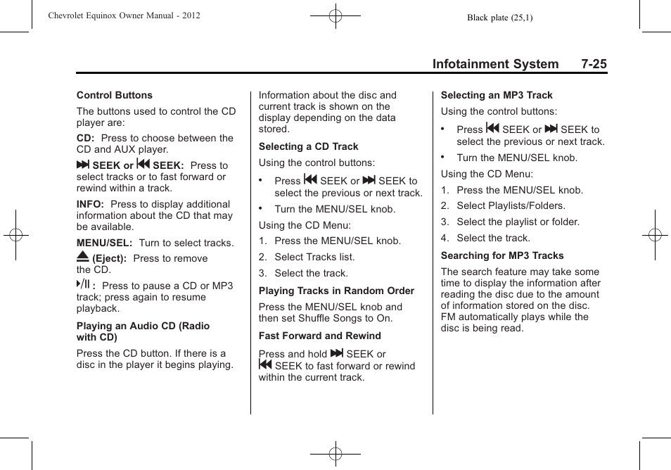 Infotainment system 7-25 | CHEVROLET 2012 Equinox User Manual | Page 185 / 428