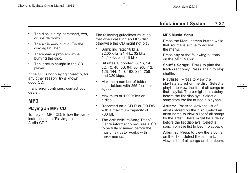 Mp3 -27, Infotainment system 7-27 | CHEVROLET 2012 Equinox User Manual | Page 187 / 428