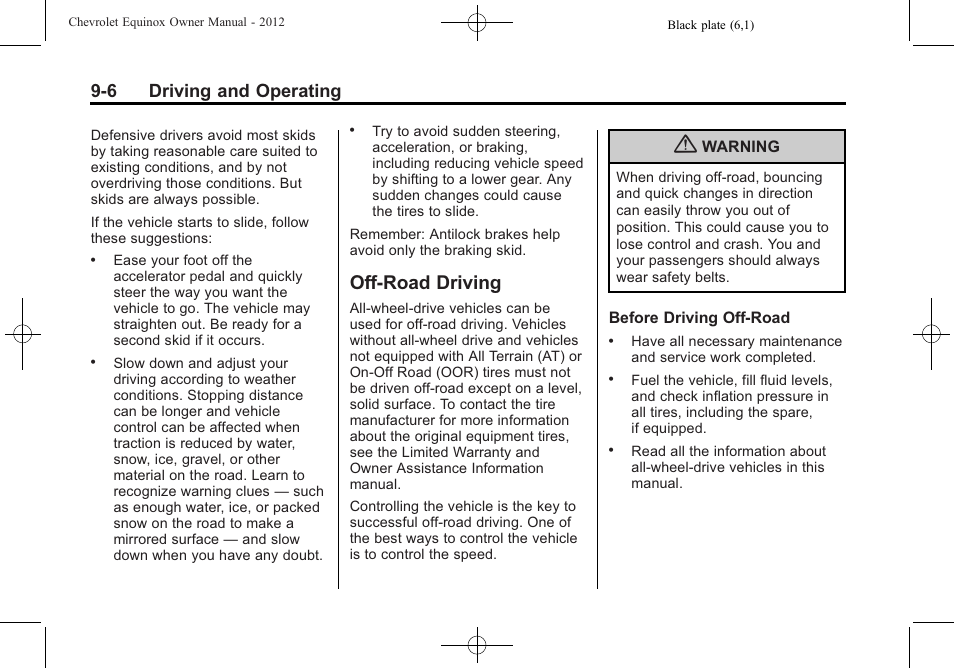 Off-road driving, Off-road driving -6, Drive systems | 6 driving and operating | CHEVROLET 2012 Equinox User Manual | Page 222 / 428