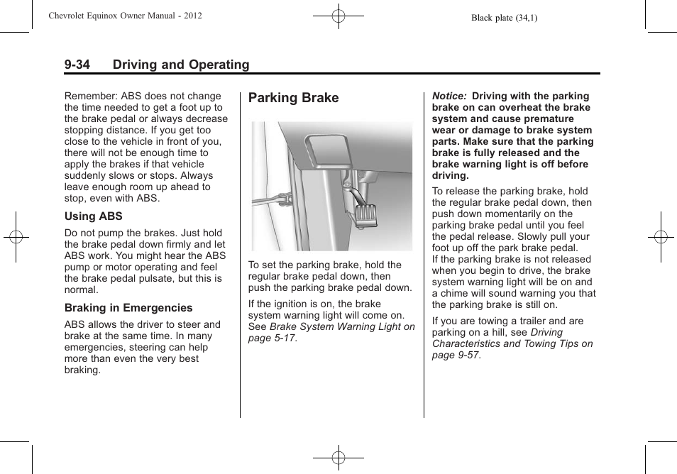 Parking brake, Parking brake -34 | CHEVROLET 2012 Equinox User Manual | Page 250 / 428