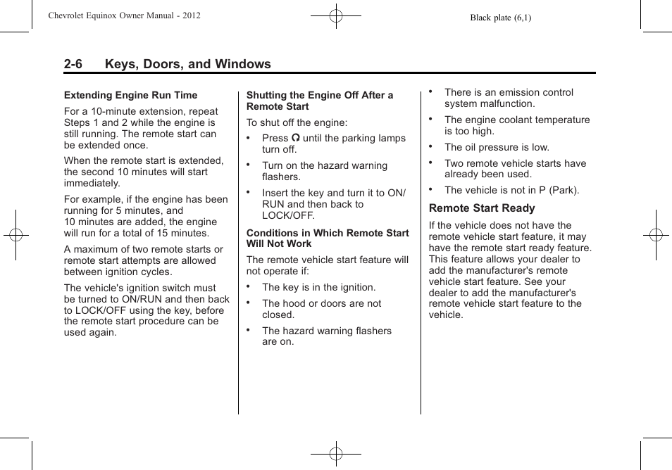 6 keys, doors, and windows | CHEVROLET 2012 Equinox User Manual | Page 40 / 428