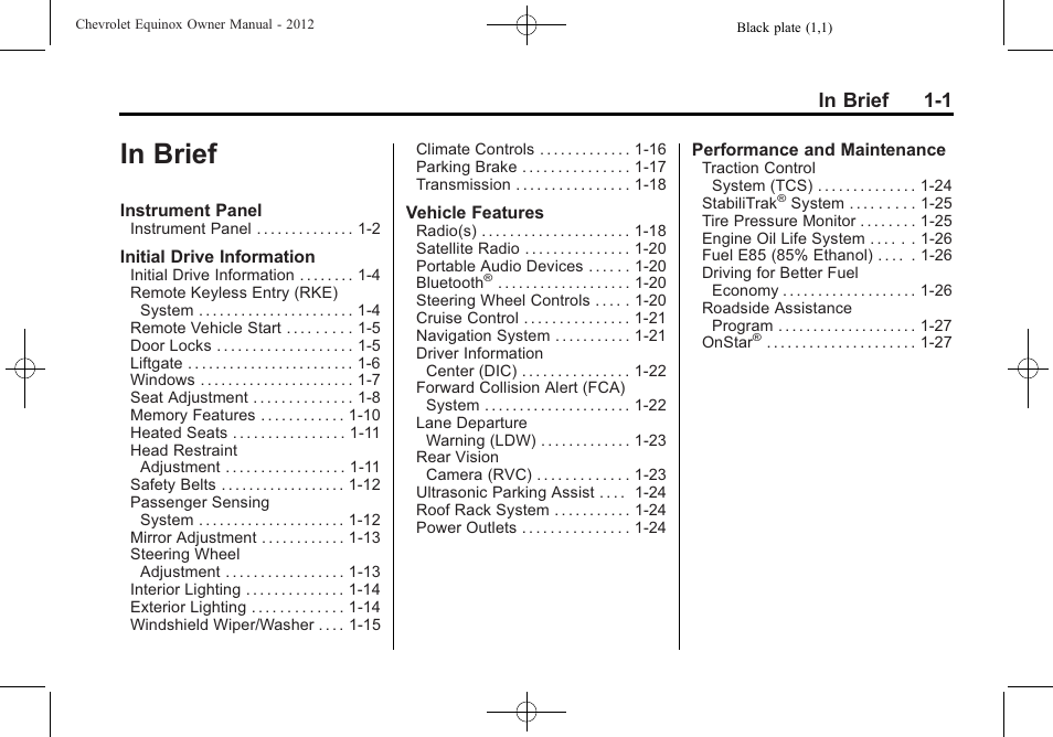 In brief, In brief -1 | CHEVROLET 2012 Equinox User Manual | Page 7 / 428