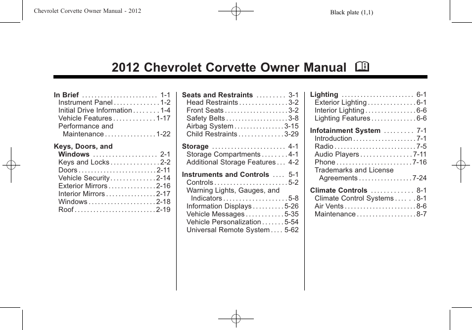 CHEVROLET 2012 Corvette User Manual | 432 pages