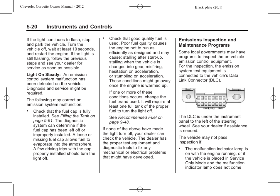 20 instruments and controls | CHEVROLET 2012 Corvette User Manual | Page 134 / 432