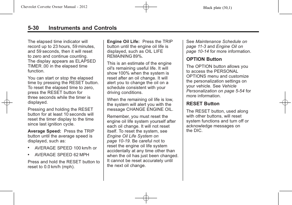 30 instruments and controls | CHEVROLET 2012 Corvette User Manual | Page 144 / 432