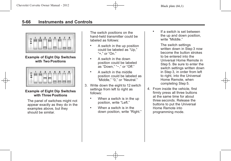 66 instruments and controls | CHEVROLET 2012 Corvette User Manual | Page 180 / 432