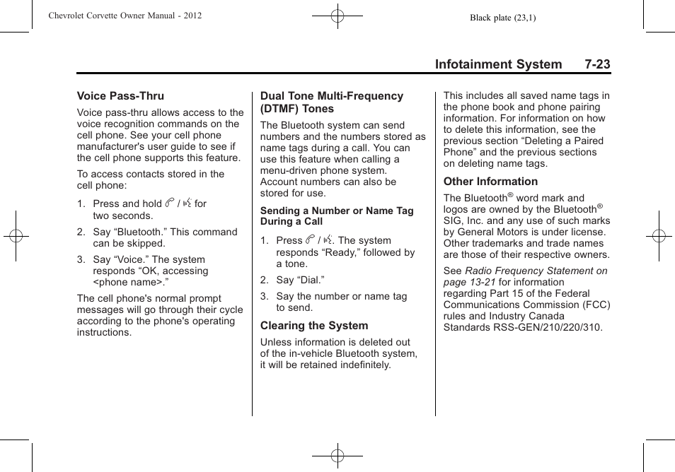 Infotainment system 7-23 | CHEVROLET 2012 Corvette User Manual | Page 213 / 432