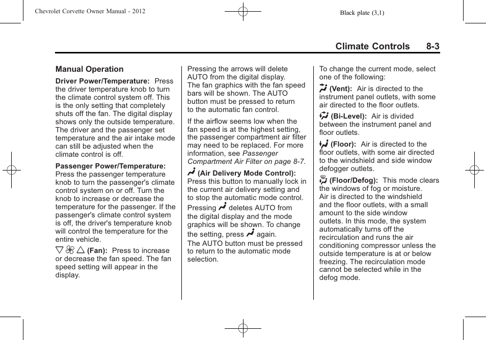 X 9 w | CHEVROLET 2012 Corvette User Manual | Page 217 / 432