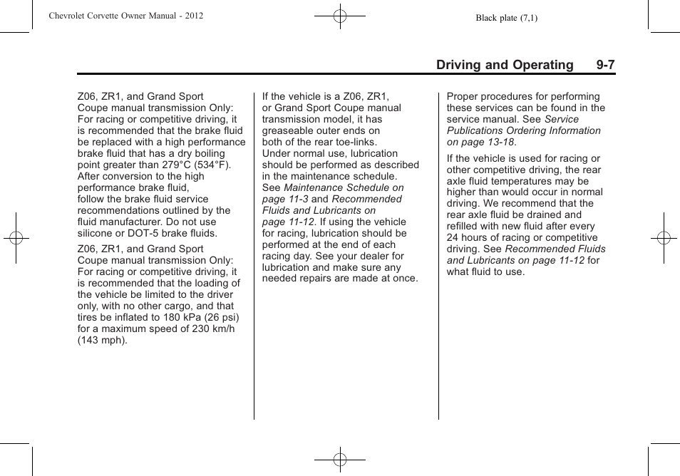 Driving and operating 9-7 | CHEVROLET 2012 Corvette User Manual | Page 229 / 432