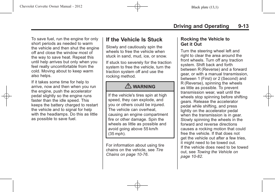 If the vehicle is stuck, If the vehicle is stuck -13, Automatic | CHEVROLET 2012 Corvette User Manual | Page 235 / 432