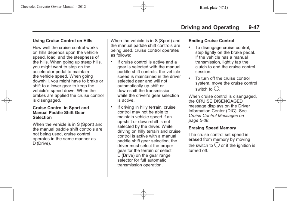 Driving and operating 9-47 | CHEVROLET 2012 Corvette User Manual | Page 269 / 432