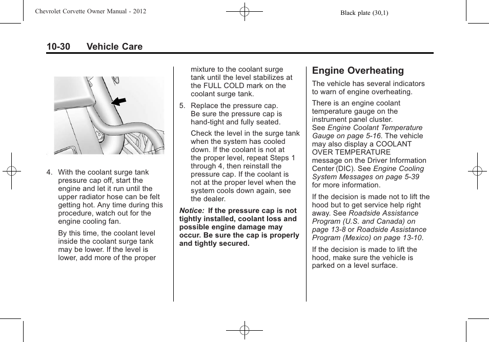 Engine overheating, Engine overheating -30, Headlamps | 30 vehicle care | CHEVROLET 2012 Corvette User Manual | Page 306 / 432