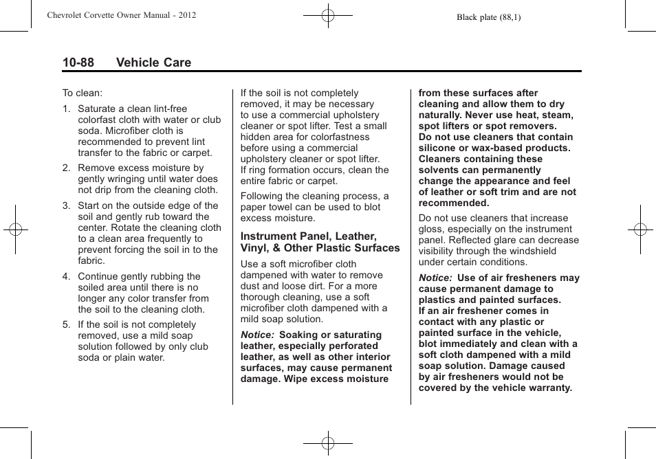 88 vehicle care | CHEVROLET 2012 Corvette User Manual | Page 364 / 432