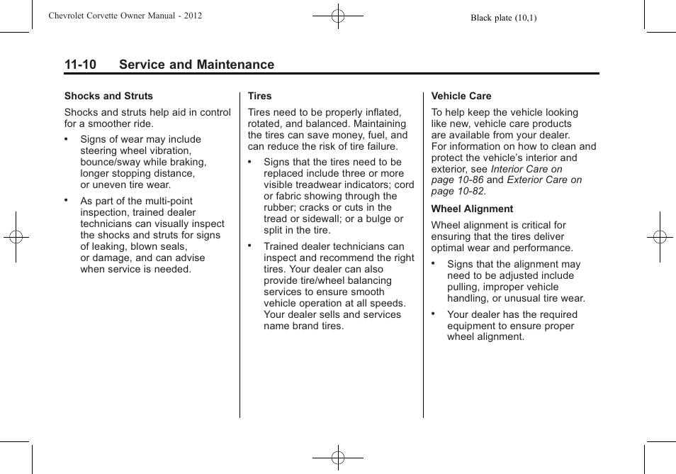 10 service and maintenance | CHEVROLET 2012 Corvette User Manual | Page 376 / 432