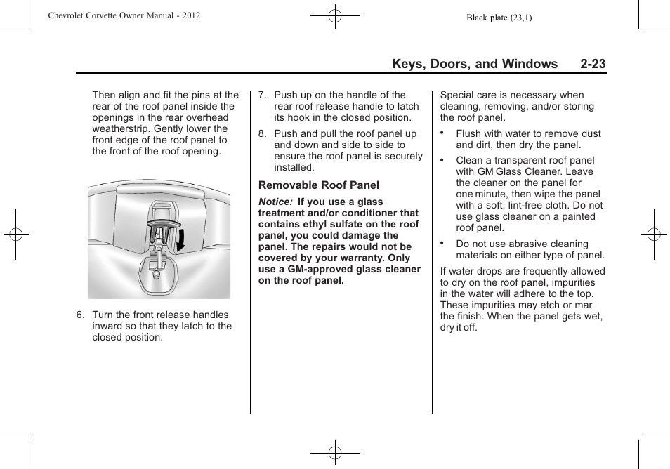 Keys, doors, and windows 2-23 | CHEVROLET 2012 Corvette User Manual | Page 55 / 432