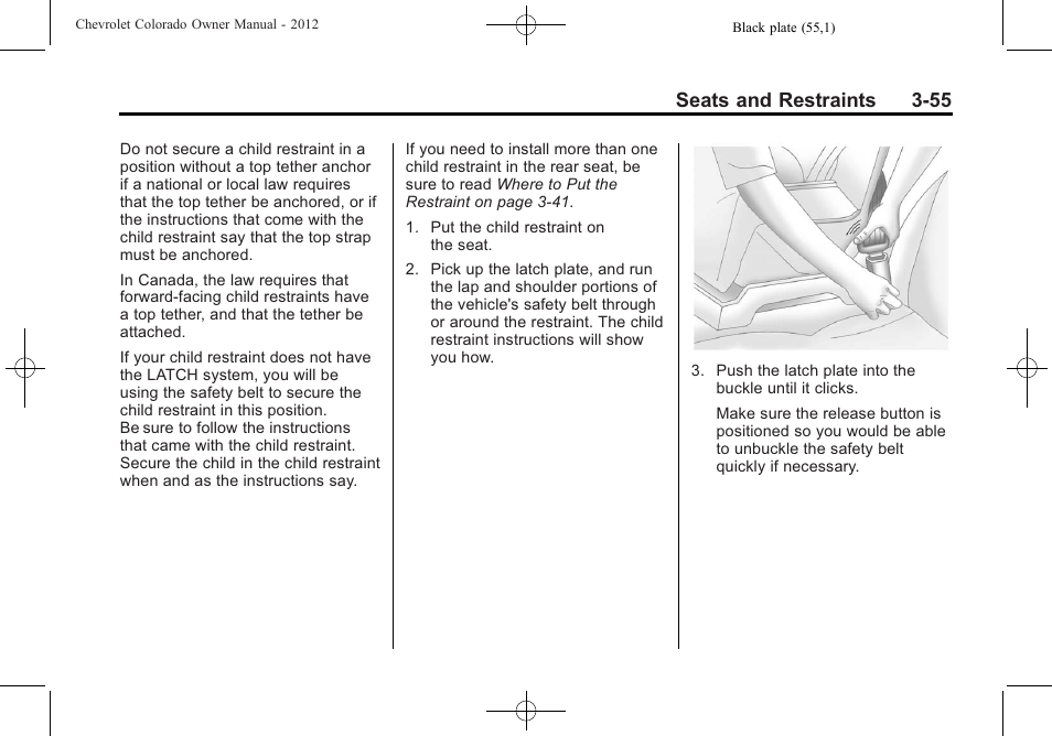 Seats and restraints 3-55 | CHEVROLET 2012 Colorado User Manual | Page 103 / 408