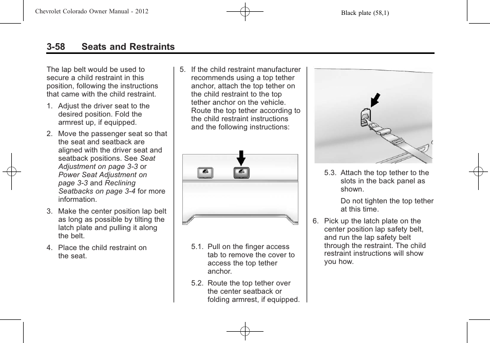 58 seats and restraints | CHEVROLET 2012 Colorado User Manual | Page 106 / 408