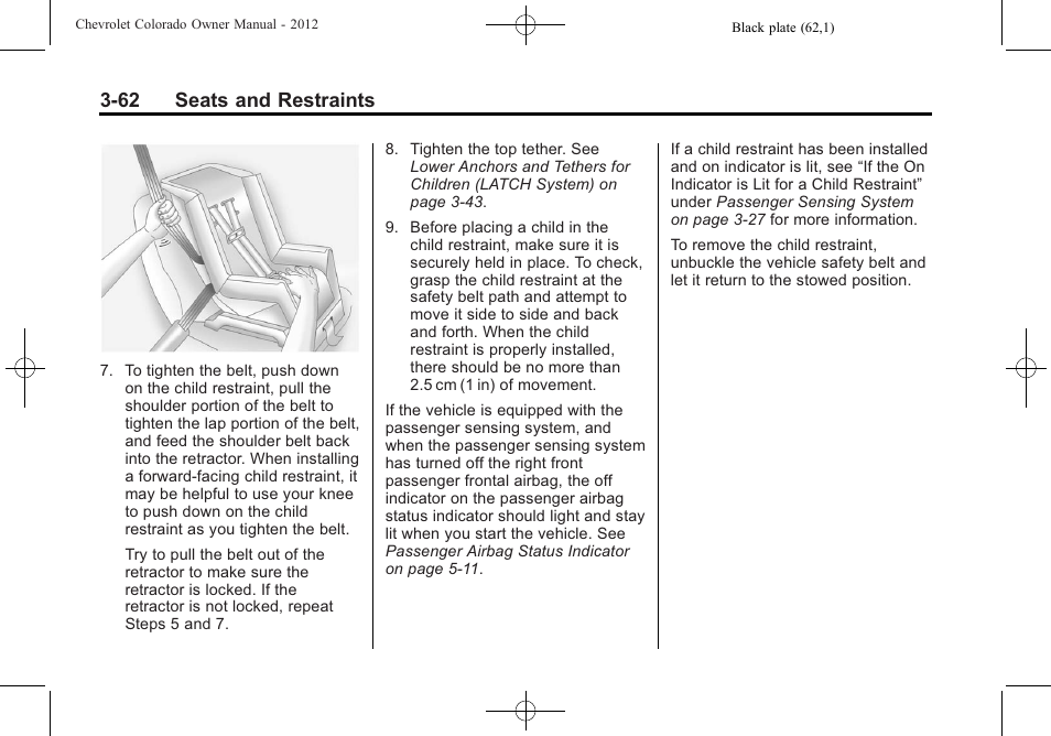 62 seats and restraints | CHEVROLET 2012 Colorado User Manual | Page 110 / 408