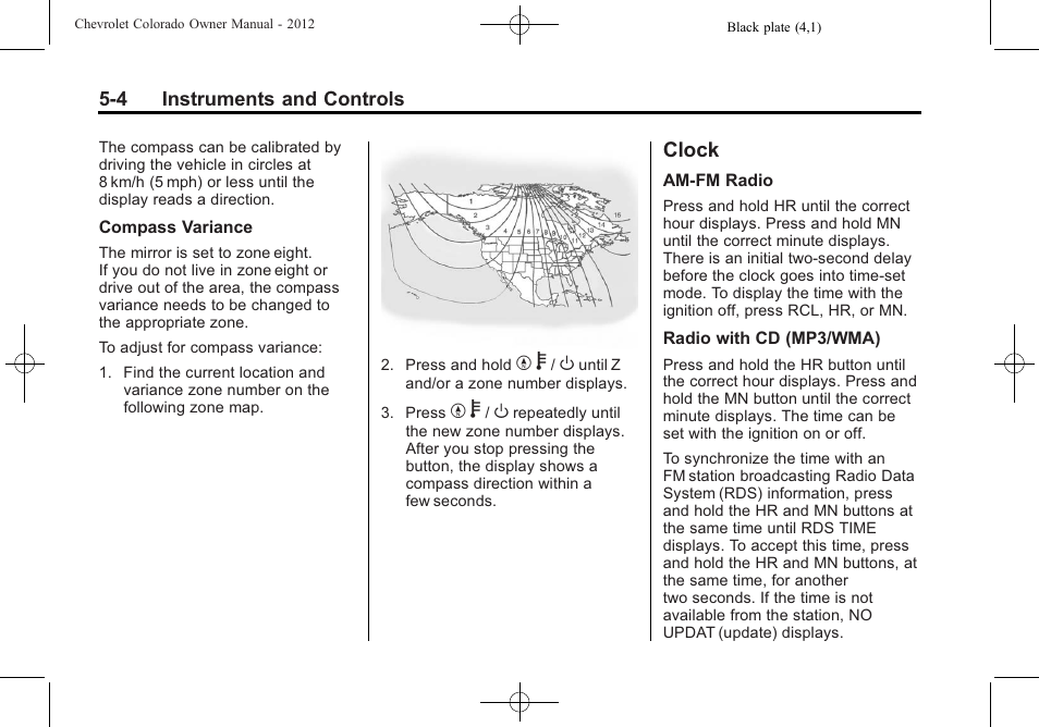 Clock, Clock -4, Malfunction | CHEVROLET 2012 Colorado User Manual | Page 116 / 408