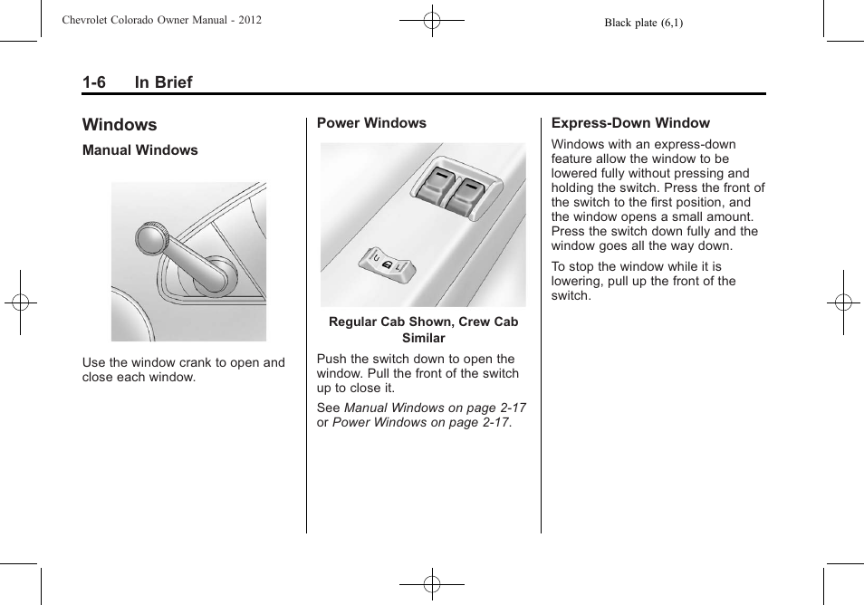 Windows, Windows -6, Cruise | CHEVROLET 2012 Colorado User Manual | Page 12 / 408