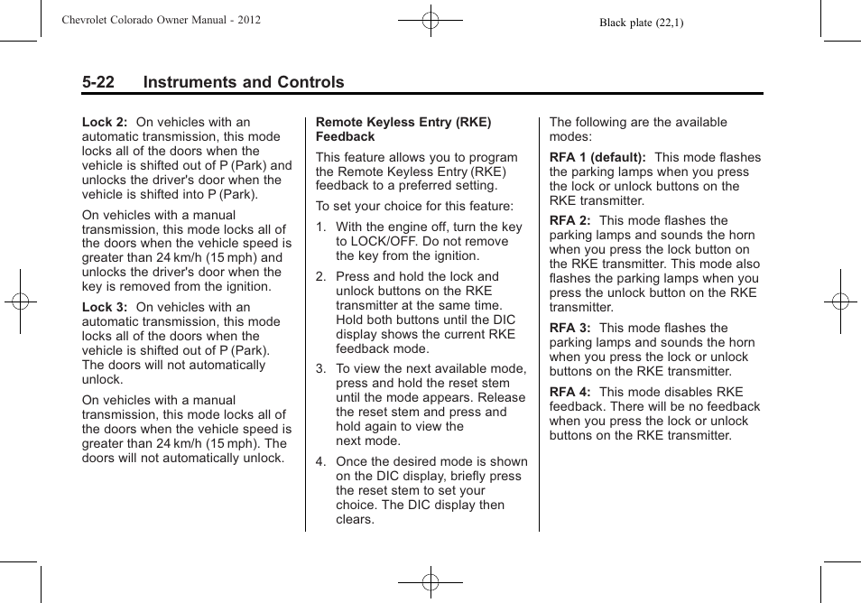 22 instruments and controls | CHEVROLET 2012 Colorado User Manual | Page 134 / 408