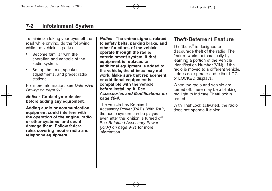 Theft-deterrent feature, Theft-deterrent feature -2, 2 infotainment system | CHEVROLET 2012 Colorado User Manual | Page 150 / 408