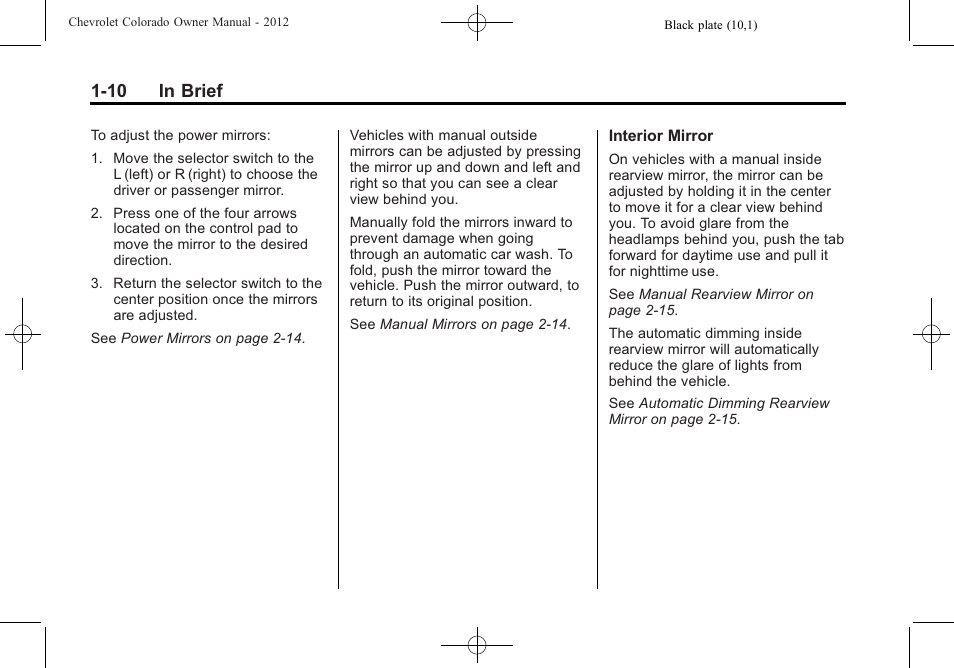 10 in brief | CHEVROLET 2012 Colorado User Manual | Page 16 / 408