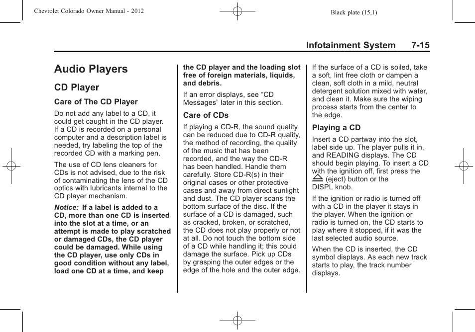 Audio players, Cd player, Audio players -15 | Wheels and, Cd player -15 | CHEVROLET 2012 Colorado User Manual | Page 163 / 408