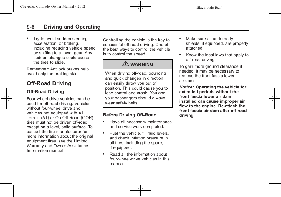 Off-road driving, Off-road driving -6, That burn | 6 driving and operating | CHEVROLET 2012 Colorado User Manual | Page 188 / 408