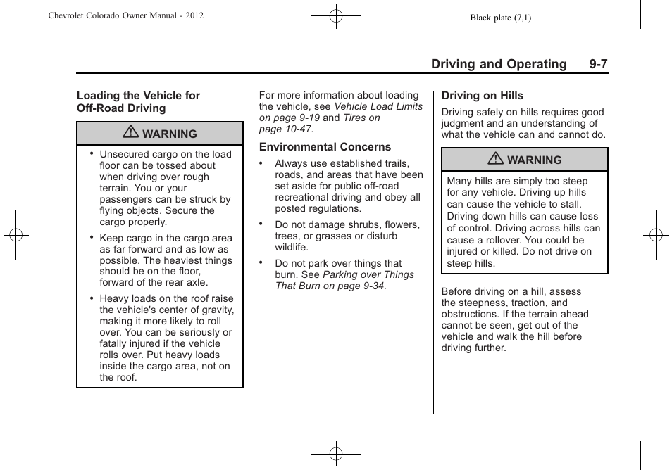 Driving and operating 9-7 | CHEVROLET 2012 Colorado User Manual | Page 189 / 408