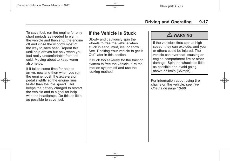 If the vehicle is stuck, If the vehicle is stuck -17 | CHEVROLET 2012 Colorado User Manual | Page 199 / 408