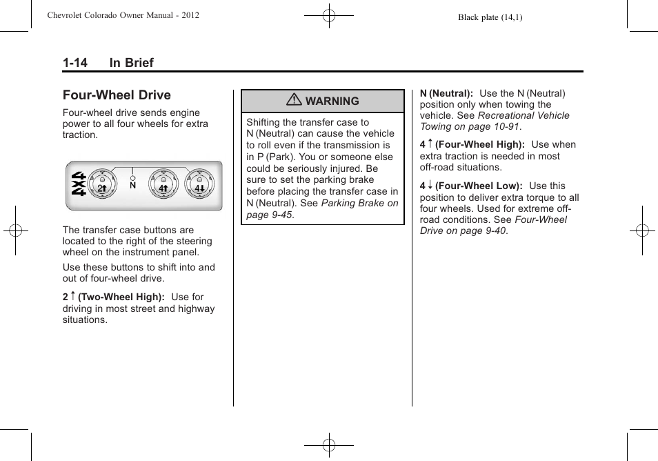 Four-wheel drive, Four-wheel drive -14 | CHEVROLET 2012 Colorado User Manual | Page 20 / 408
